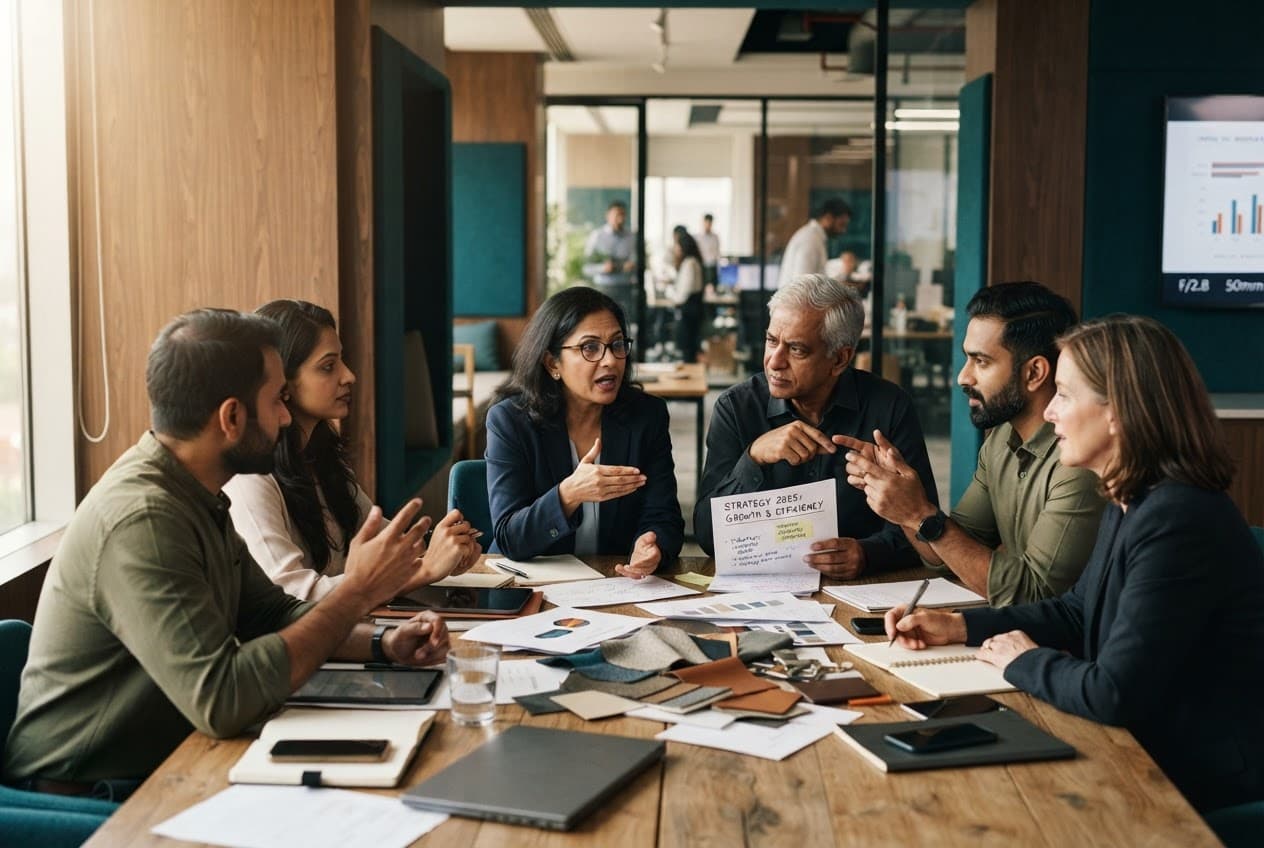 Team collaborating around a table